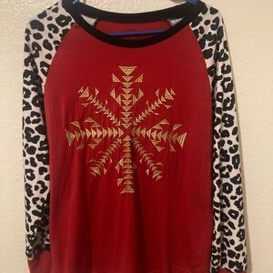 Crazy Train Red and Black snow flake  Leopard Long Sleeve Tee